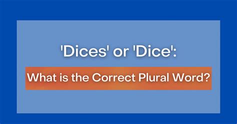 plural of dice in english|The Plural of Dice .